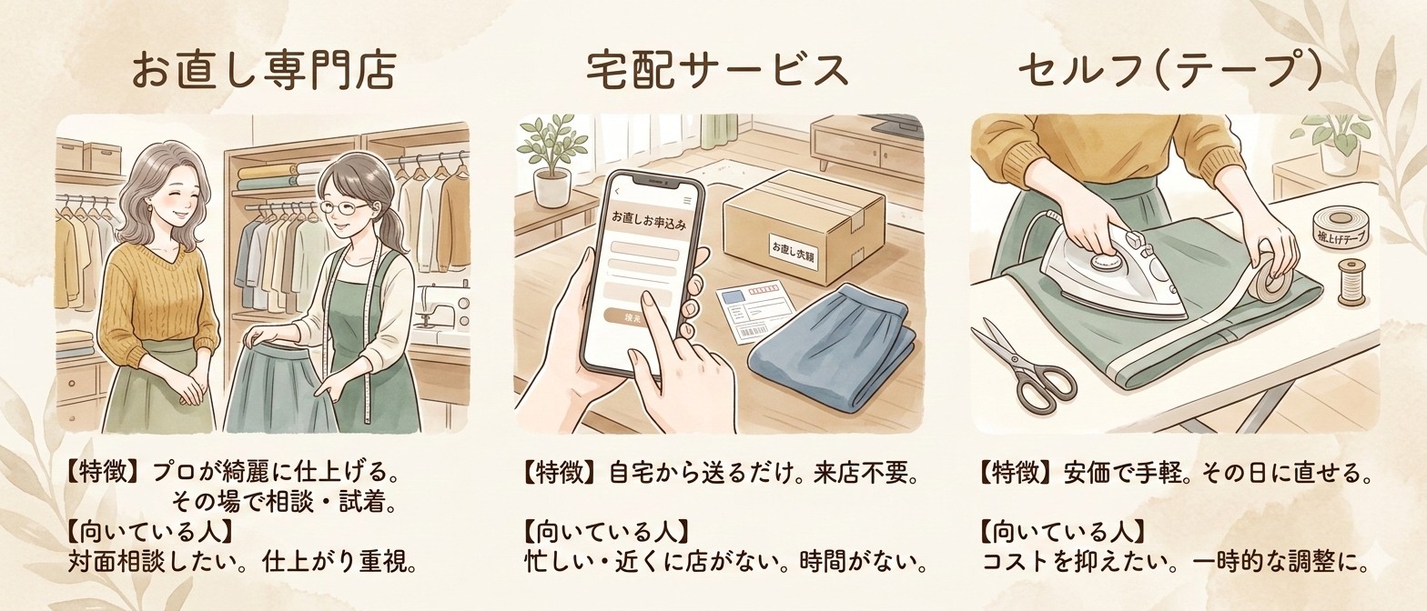 お直し店だけじゃない｜スカートの丈詰めを頼める場所