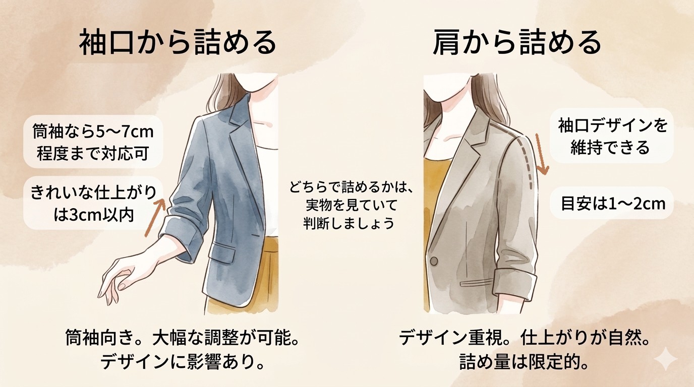 ジャケットの袖丈は何センチまで詰められる？