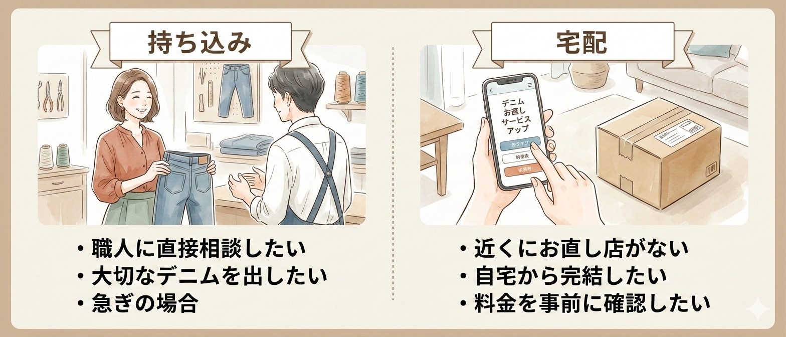 デニムのお直し｜持ち込みと宅配、どちらを選ぶべき？