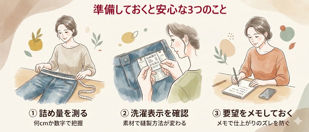 デニムのウエスト詰め　準備すること