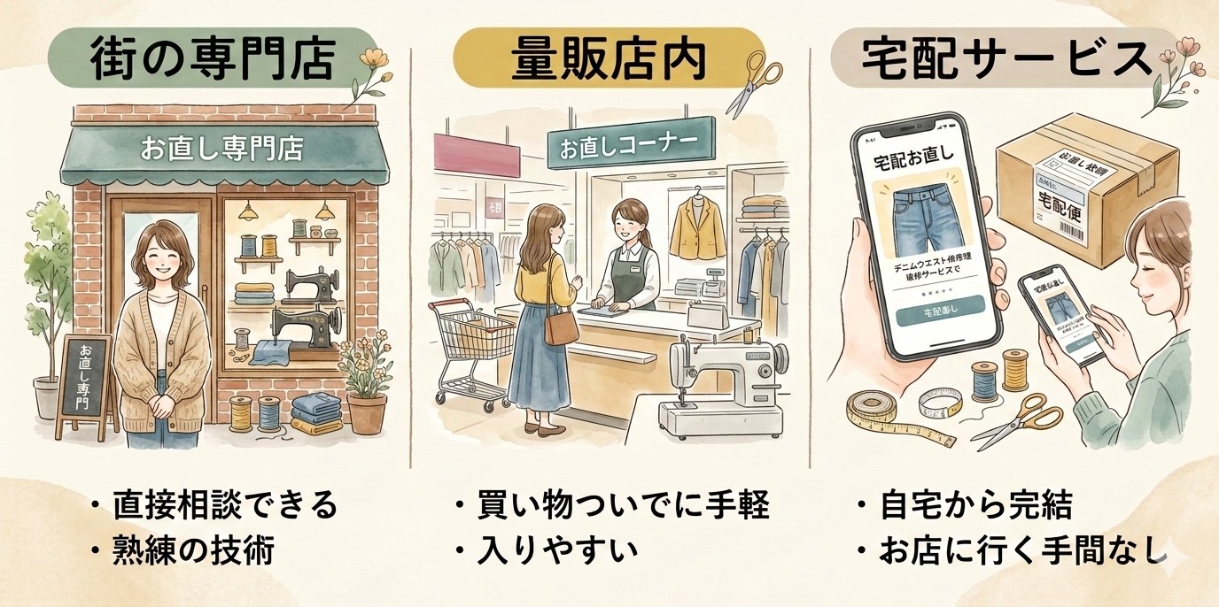 デニムのウエスト詰め｜お直し店別の料金比較