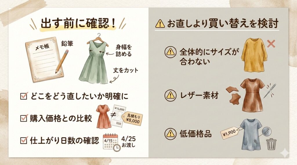 ワンピースのお直しで失敗しないための注意点