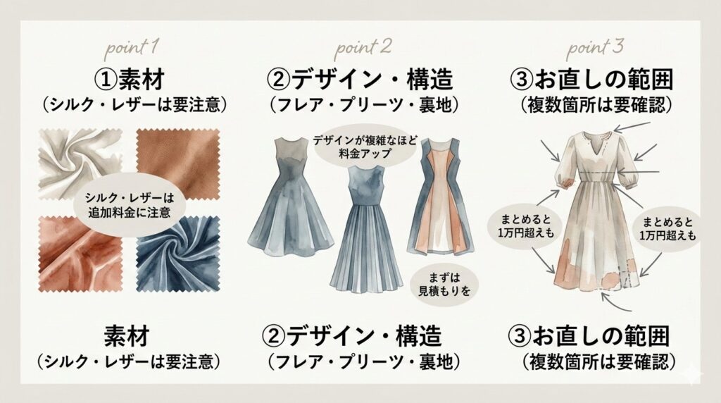 ワンピースのお直し料金が変わる3つのポイント