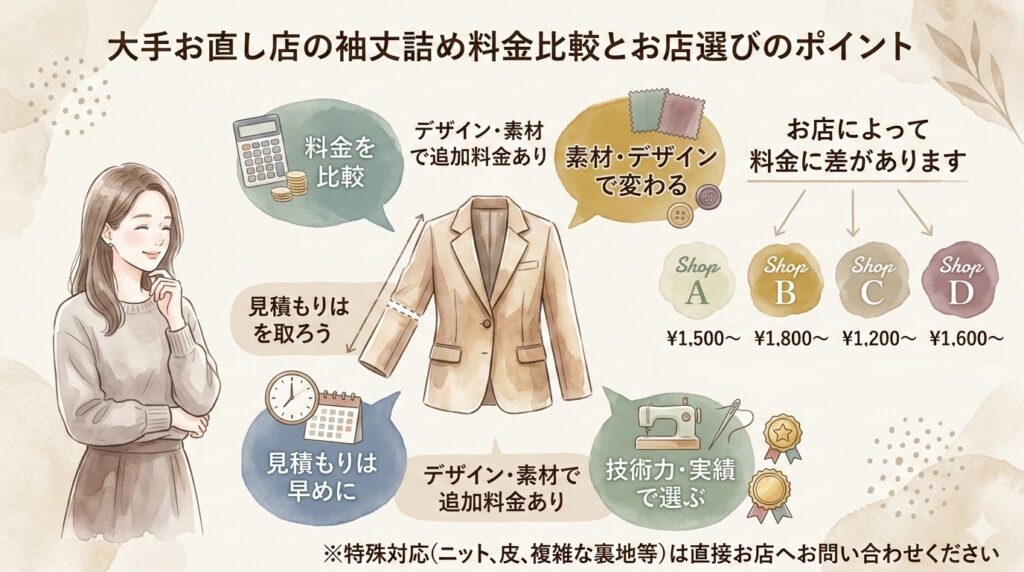 大手お直し店の袖丈詰め料金比較