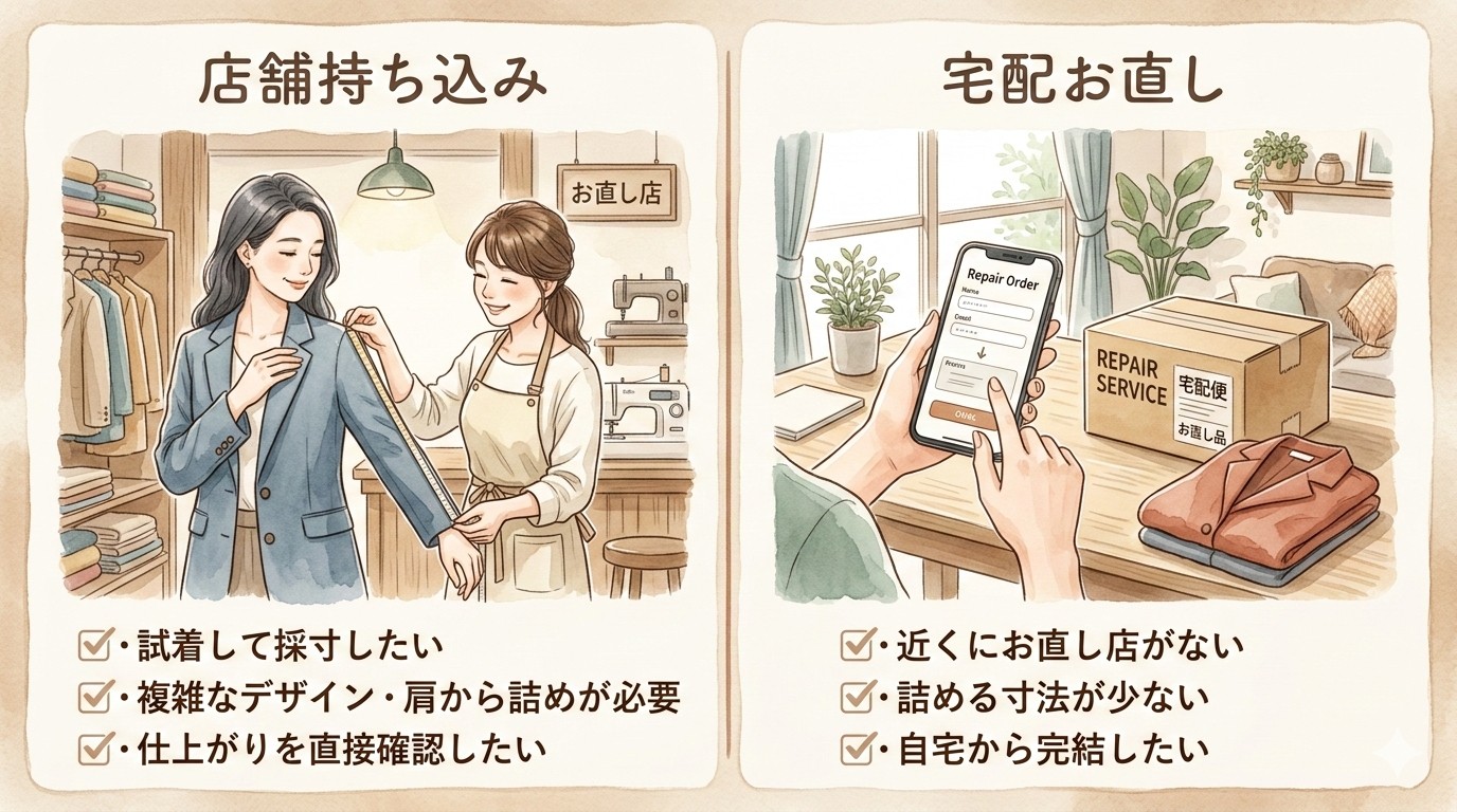 店舗と宅配お直し、メリットデメリットを比較