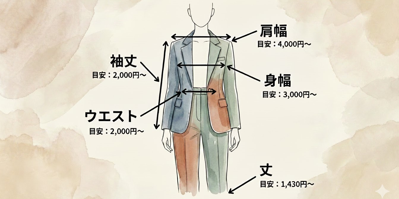 洋服のお直しの部位別料金目安