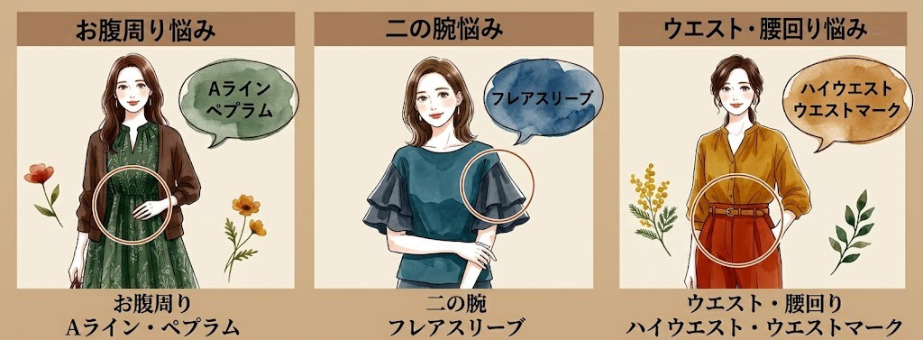 お腹・二の腕・ウエスト｜40代の悩み別・夏の体型カバーコーデ