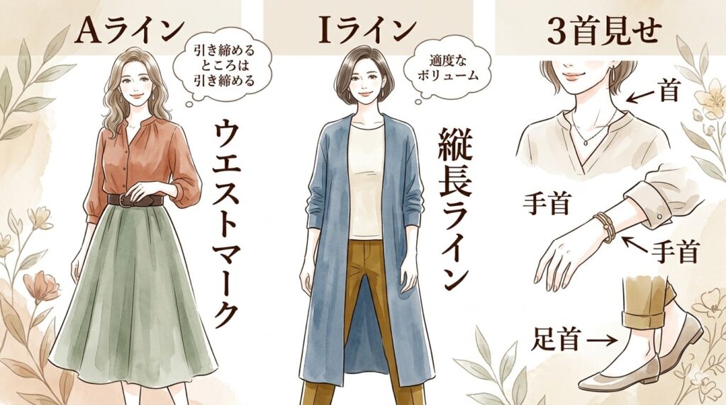 40代のウエスト隠しは「シルエットで整える」のが正解