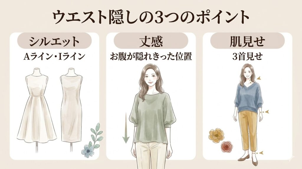 40代のウエスト隠しコーデは「シルエット・丈・肌見せ」の3つで整える