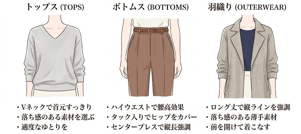 40代の春コーデ 着痩せテクニック アイテム