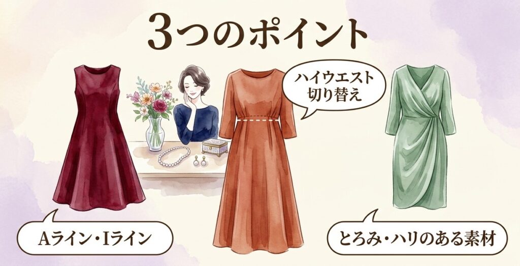 50代のお腹ぽっこりを隠すワンピース