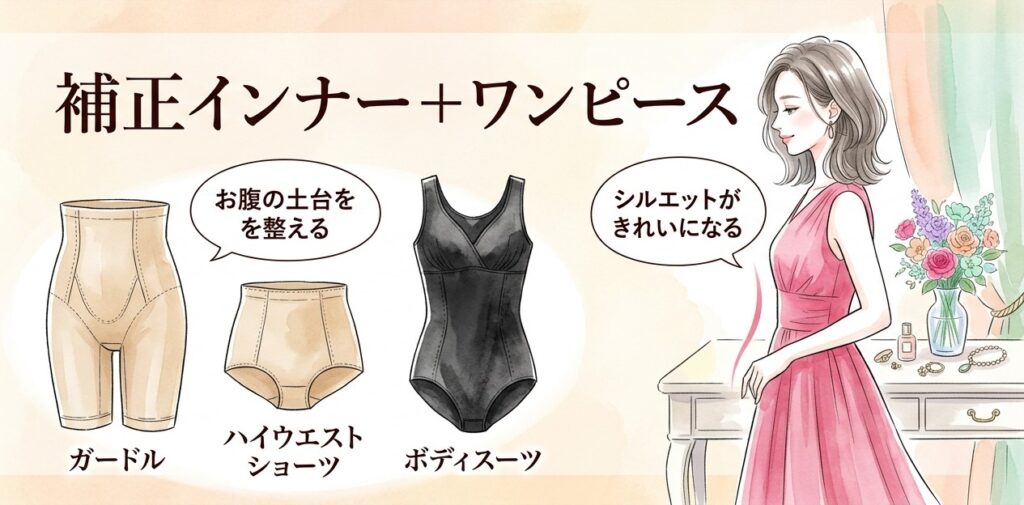 50代のお腹ぽっこりを隠すワンピース