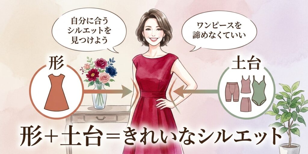 50代のお腹ぽっこりを隠すワンピース