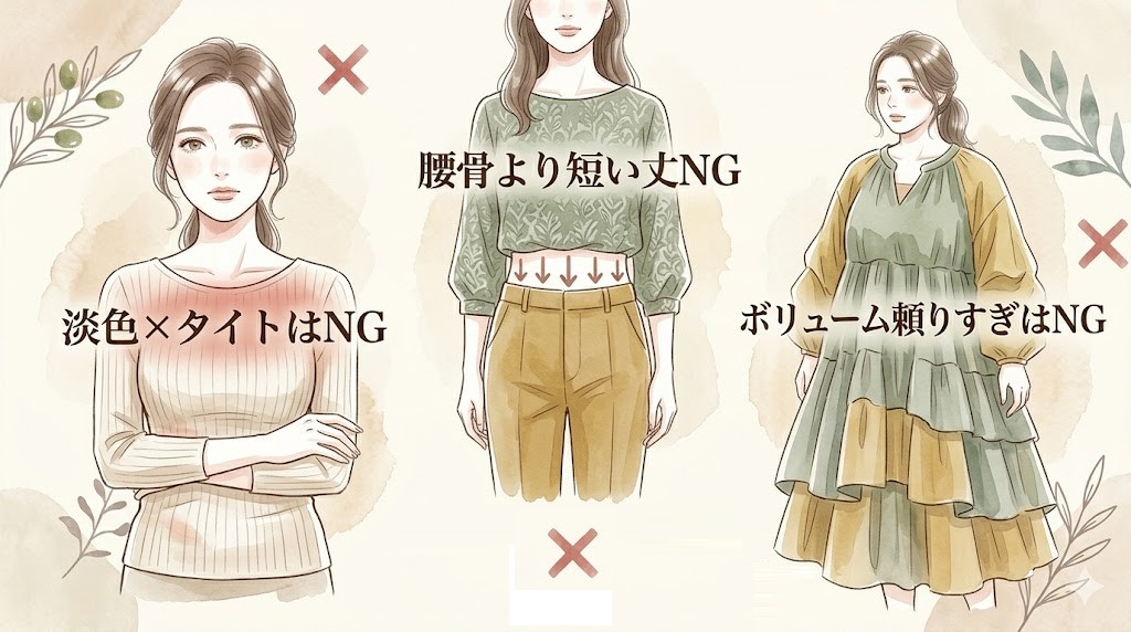 これはNG。お腹ぽっこりが逆に目立つ40代の服の選び方