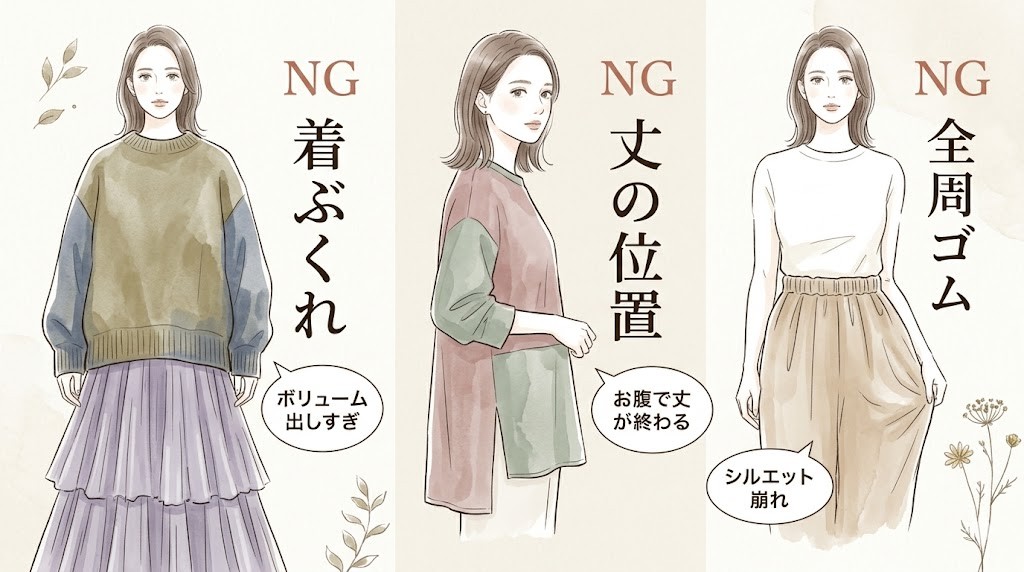 やりがちなNGコーデ、40代のウエスト隠しで失敗する原因は？