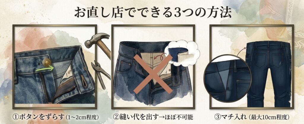 デニムのウエスト出し、お直し店でできる３つの方法