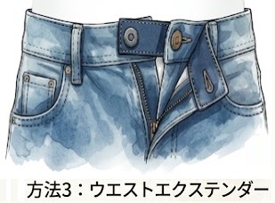 デニムのウエスト出し、ウエストエクステンダー