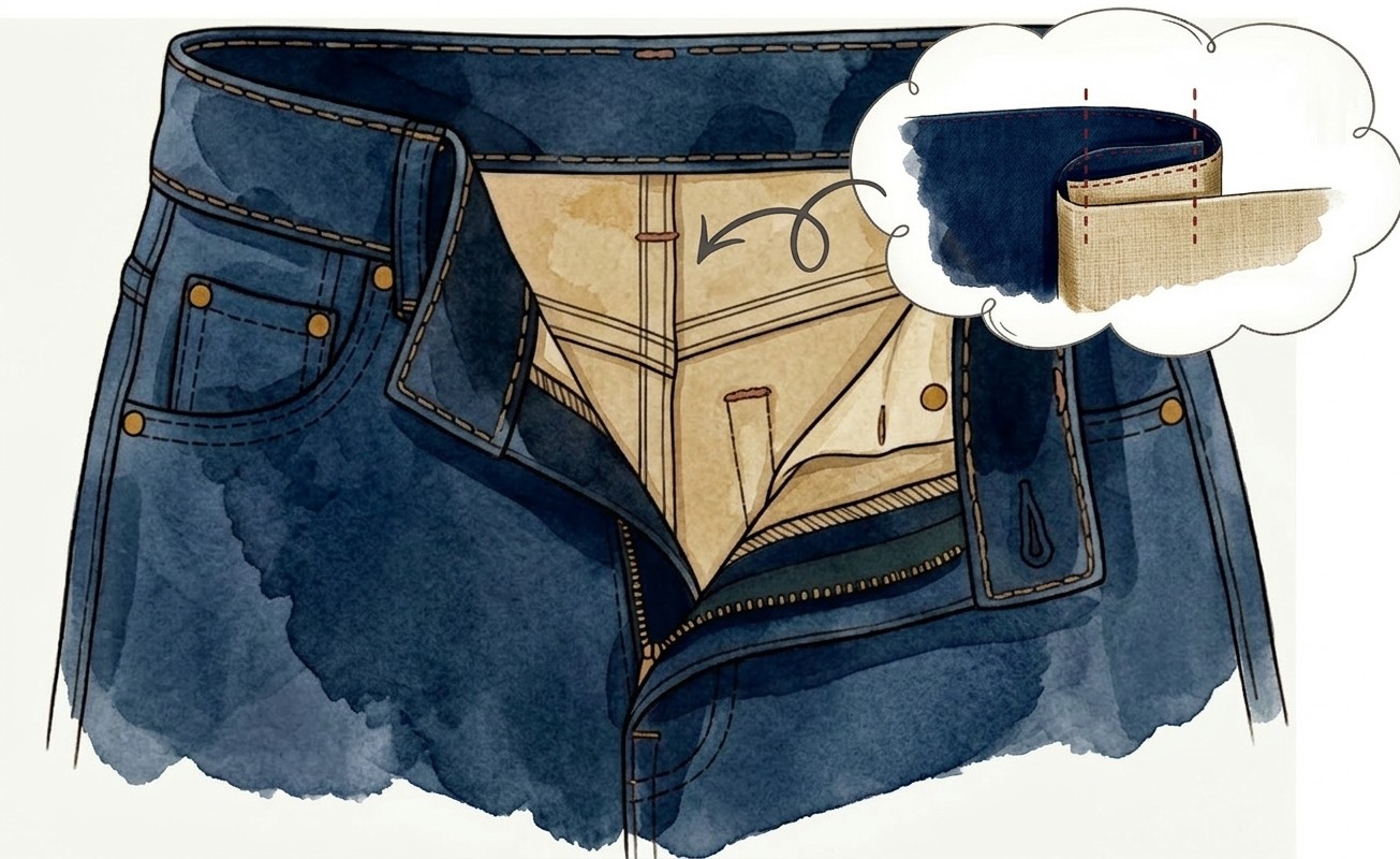 デニムのウエスト出し、折り伏せ縫い、縫い代がなくて出せない