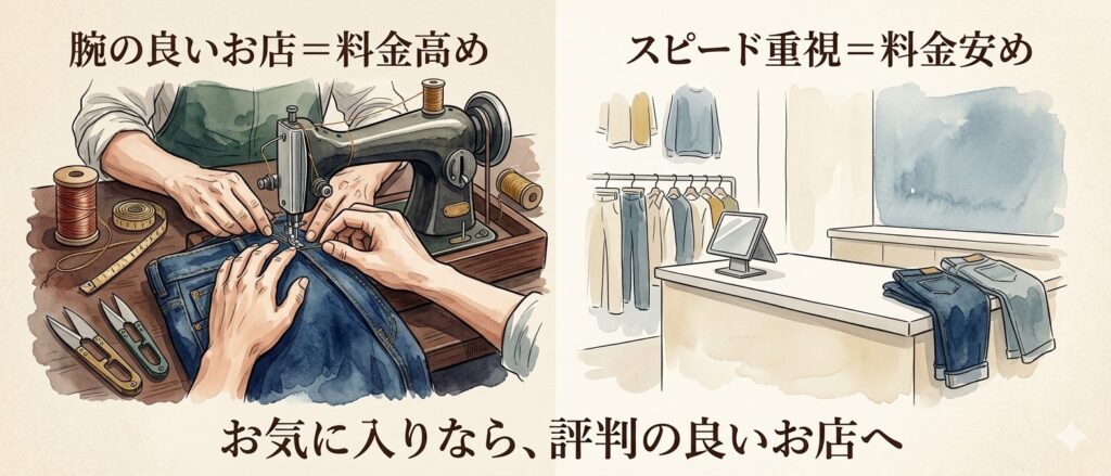 デニムのウエスト出しの料金と、お直し店の選び方