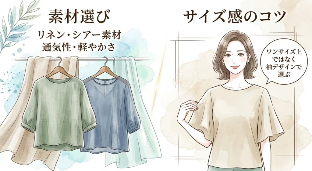 夏でも涼しく二の腕をカバーする素材とサイズ感のコツ