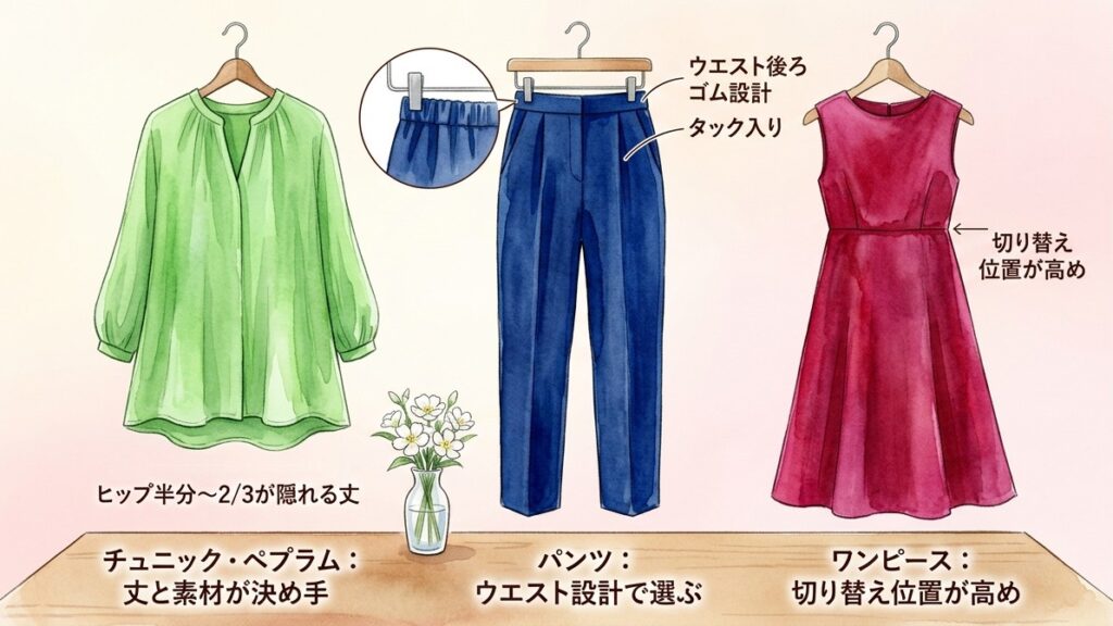 50代のウエストを隠すコーデ術