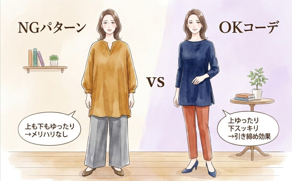 50代のウエストを隠すコーデ術