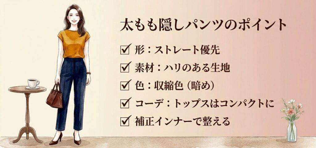 40代の太ももを隠すパンツ