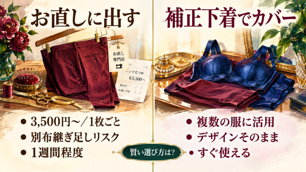 お直しに出すvs補正下着でカバーの比較